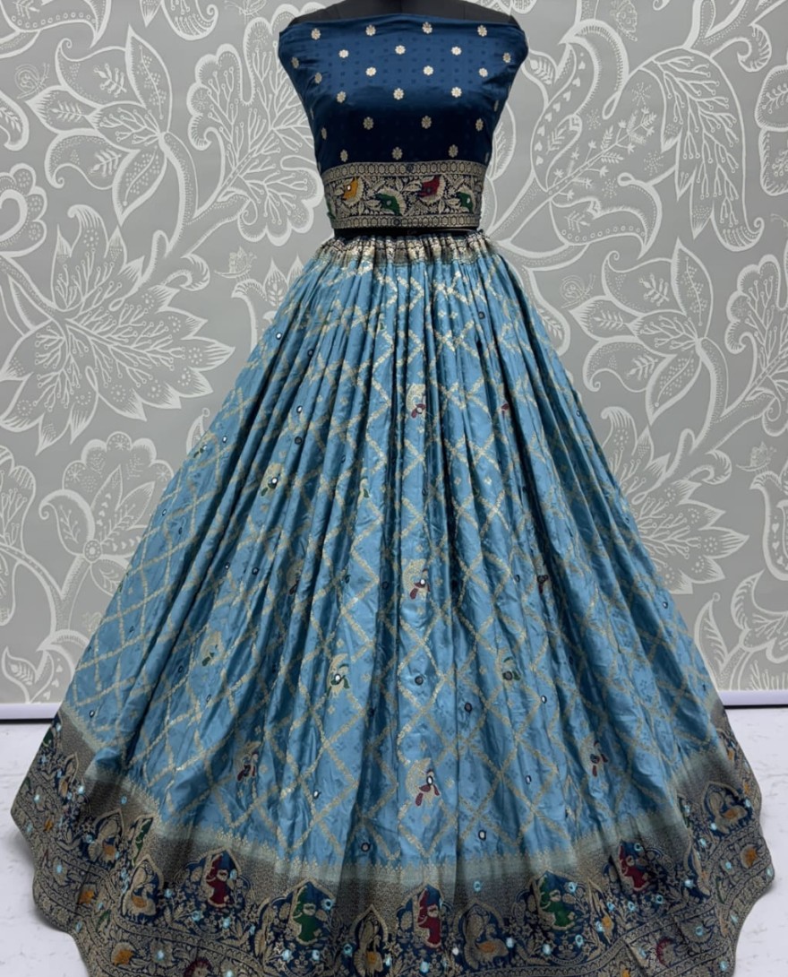 2881blue - Elegant Look Blue Georgette Satin Fabric Crafted Lehenga Choli for this Wedding Season