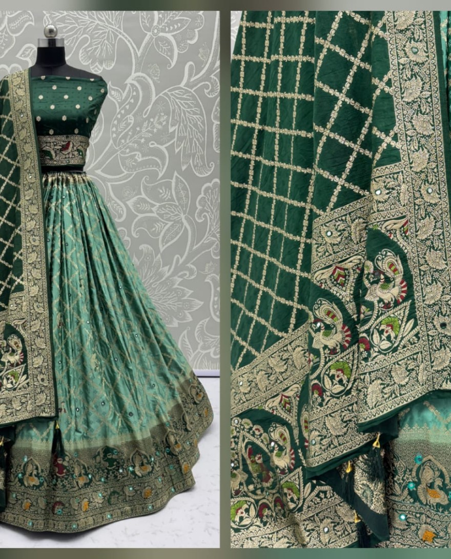 2881green - Elegant Look Green Georgette Satin Fabric Crafted Lehenga Choli for this Wedding Season