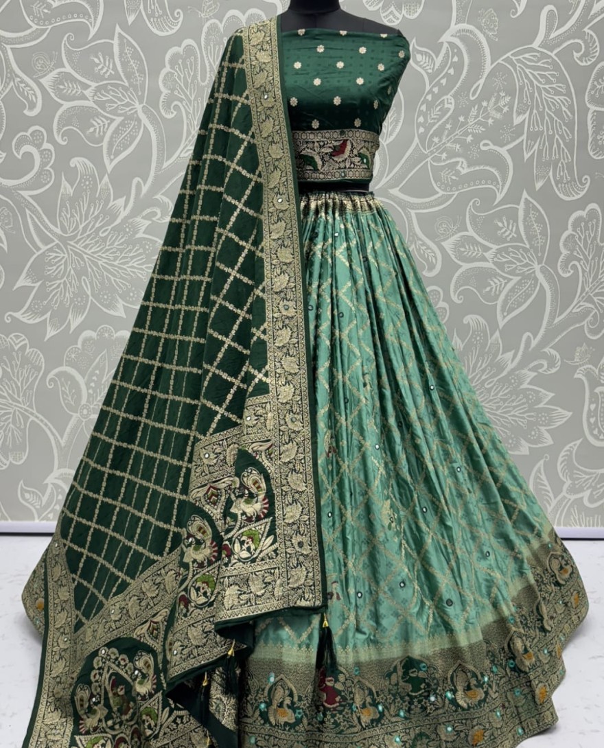 2881green - Elegant Look Green Georgette Satin Fabric Crafted Lehenga Choli for this Wedding Season