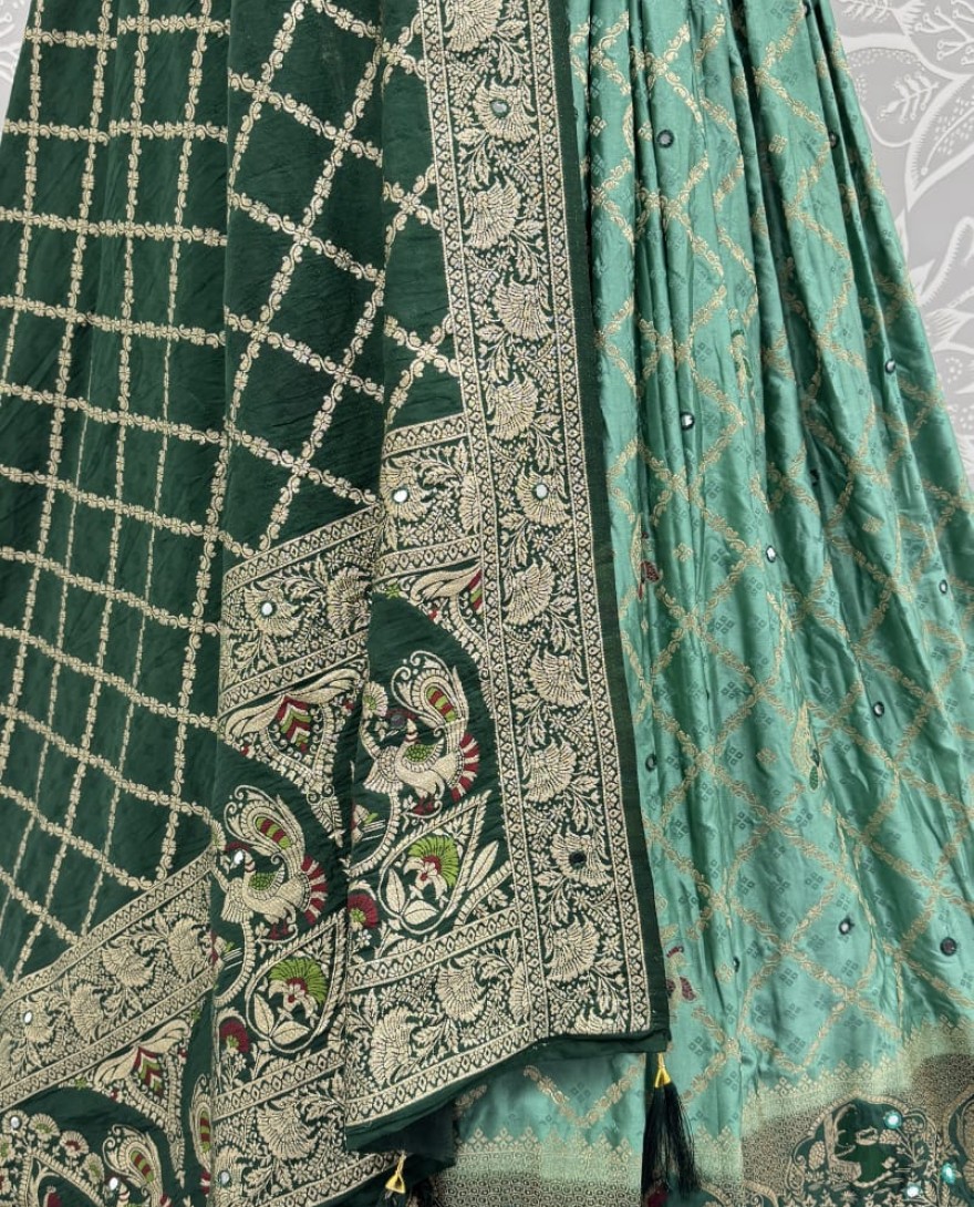 2881green - Elegant Look Green Georgette Satin Fabric Crafted Lehenga Choli for this Wedding Season