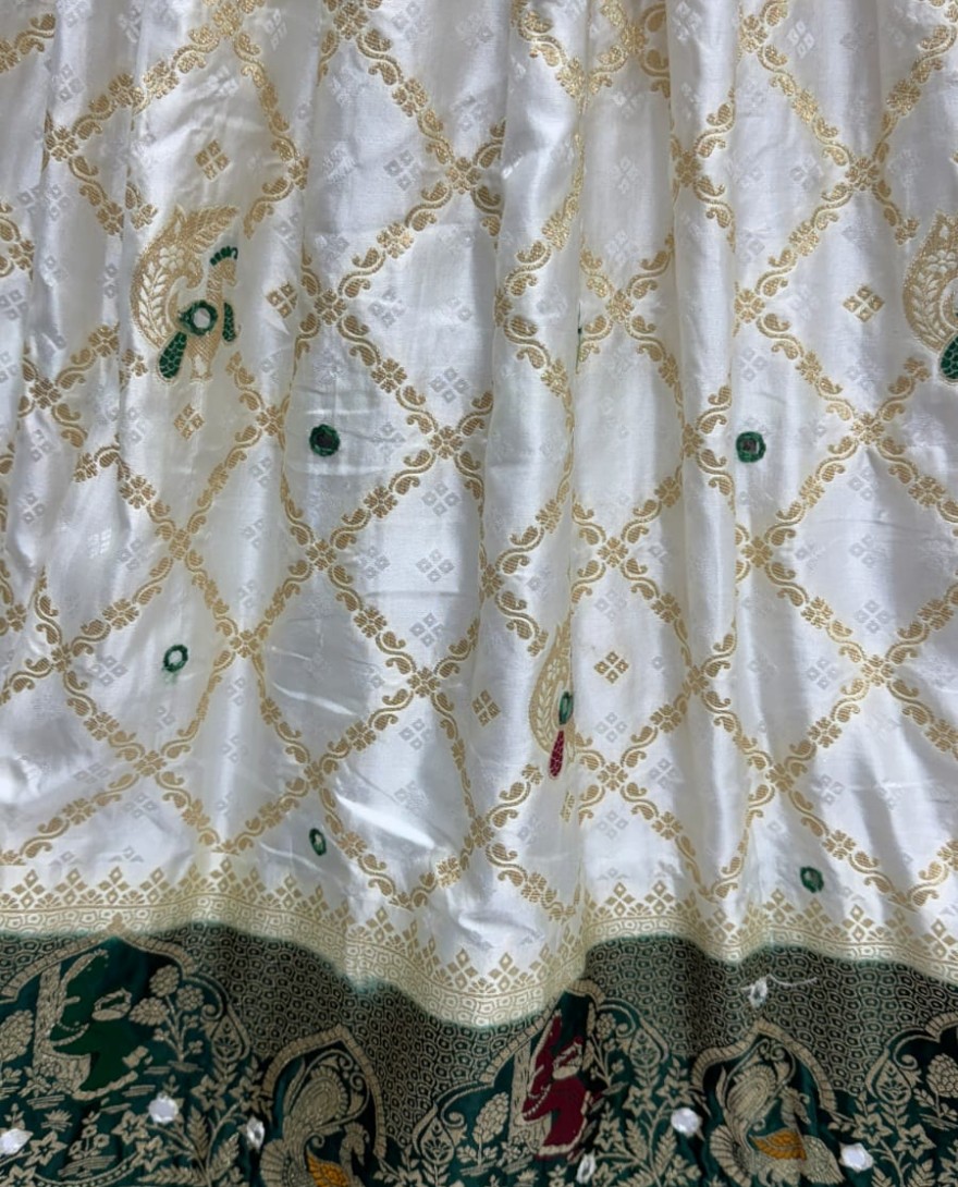 2881ivory - Elegant Look Ivory Green Georgette Satin Fabric Crafted Lehenga Choli for this Wedding Season