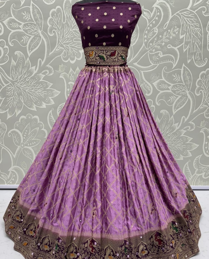 2881purple - Elegant Look Pink Georgette Satin Fabric Crafted Lehenga Choli for this Wedding Season
