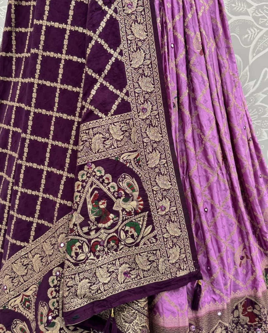 2881purple - Elegant Look Pink Georgette Satin Fabric Crafted Lehenga Choli for this Wedding Season