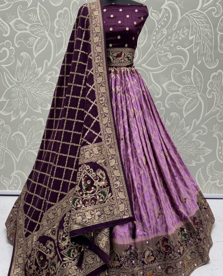 2881purple - Elegant Look Pink Georgette Satin Fabric Crafted Lehenga Choli for this Wedding Season