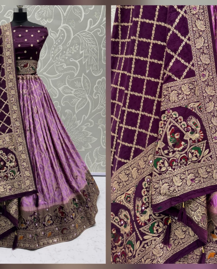 2881purple - Elegant Look Pink Georgette Satin Fabric Crafted Lehenga Choli for this Wedding Season