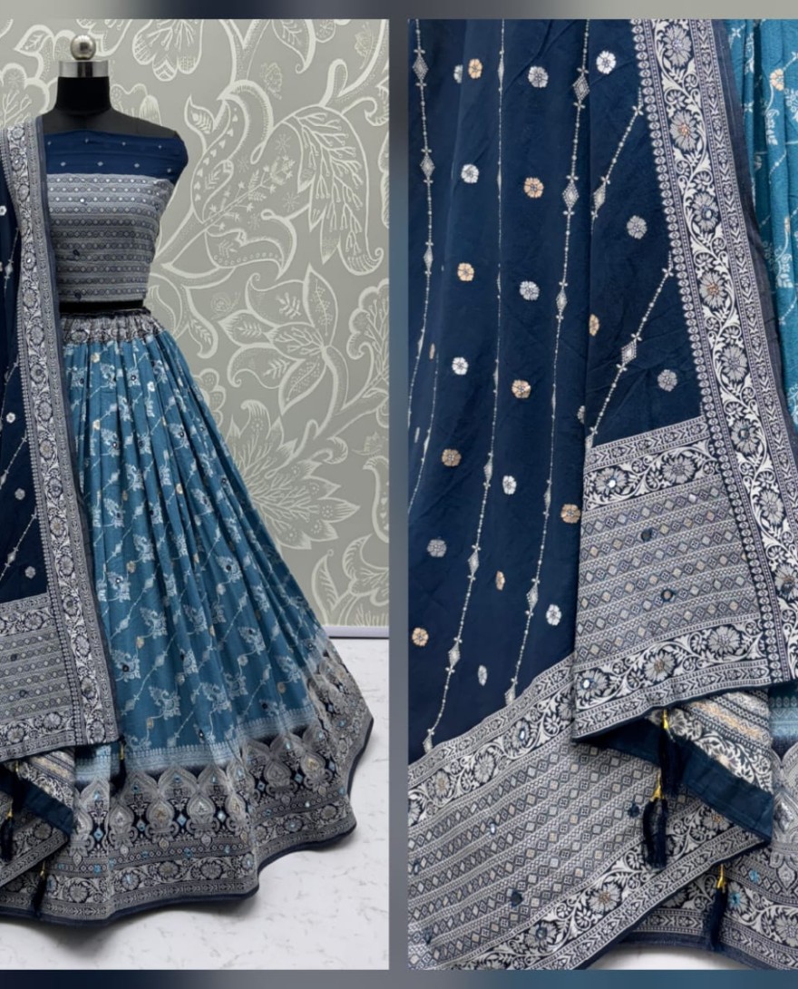 2882blue - Graceful Pattern Blue Eye-Catchy Color range Sober wedding wear lehenga choli 