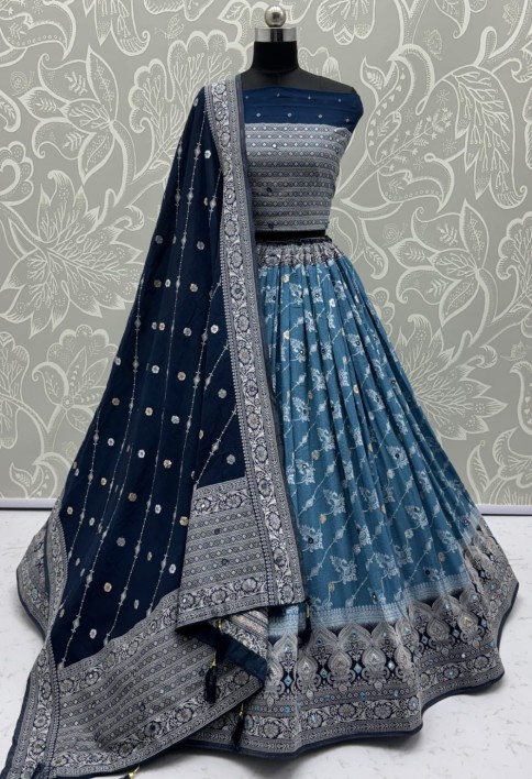 Graceful Pattern Blue Eye-Catchy Color range Sober wedding wear lehenga choli 