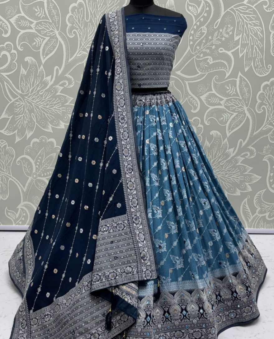 2882blue - Graceful Pattern Blue Eye-Catchy Color range Sober wedding wear lehenga choli 