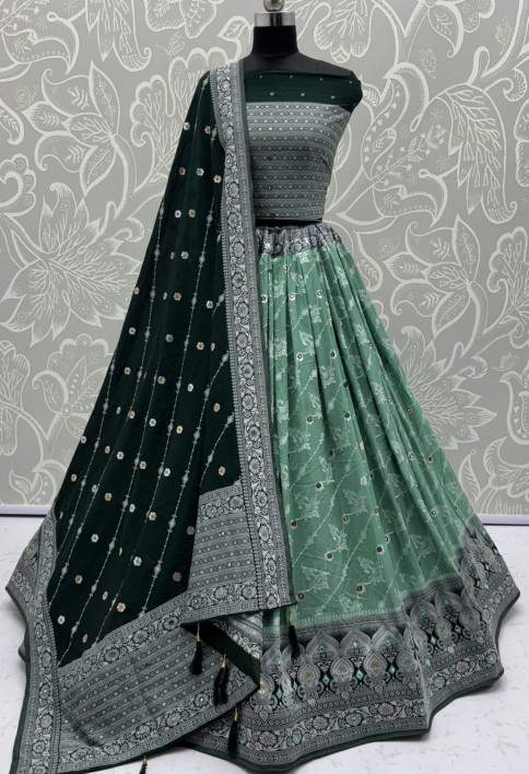 Graceful Pattern Green Eye-Catchy Color range Sober wedding wear lehenga choli 