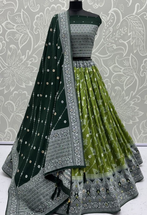 Graceful Pattern Light green Eye-Catchy Color range Sober wedding wear lehenga choli 