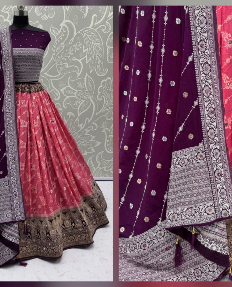 2882pink - Graceful Pattern Pink Eye-Catchy Color range Sober wedding wear lehenga choli 
