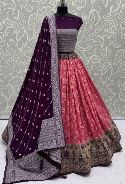 Graceful Pattern Pink Eye-Catchy Color range Sober wedding wear lehenga choli 