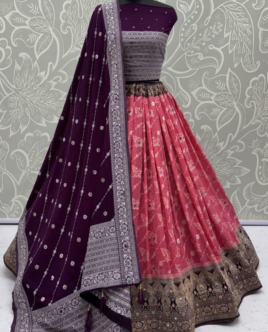 2882pink - Graceful Pattern Pink Eye-Catchy Color range Sober wedding wear lehenga choli 