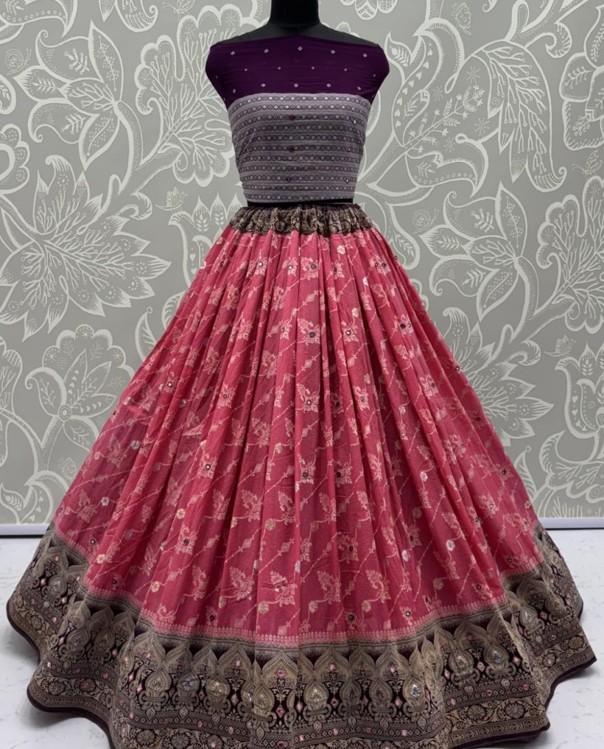 2882pink - Graceful Pattern Pink Eye-Catchy Color range Sober wedding wear lehenga choli 