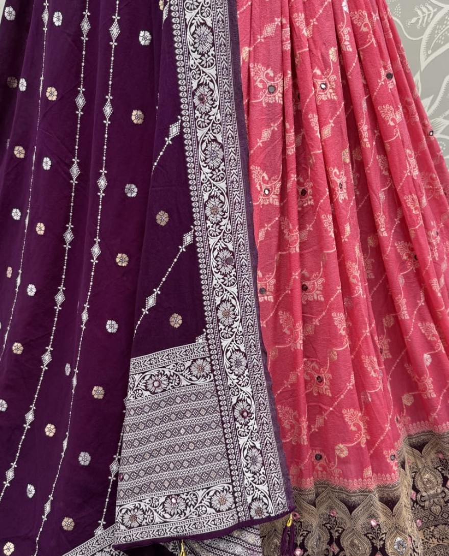 2882pink - Graceful Pattern Pink Eye-Catchy Color range Sober wedding wear lehenga choli 