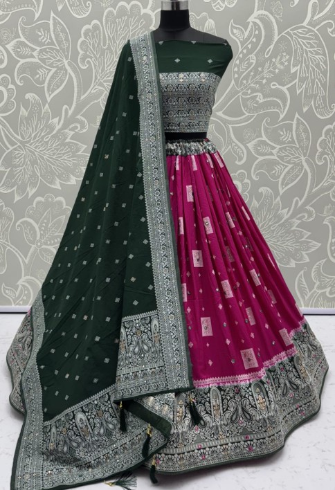 Eye-Catchy Magenta Color range Sober Work Georgette Fabric wedding wear lehenga choli 