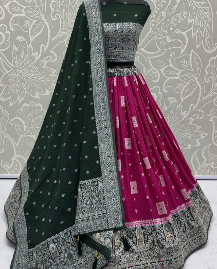 2884magenta - Eye-Catchy Magenta Color range Sober Work Georgette Fabric wedding wear lehenga choli 