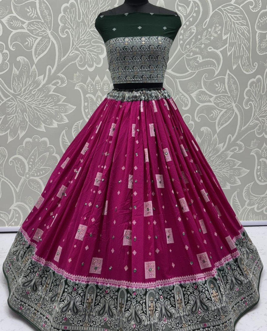2884magenta - Eye-Catchy Magenta Color range Sober Work Georgette Fabric wedding wear lehenga choli 