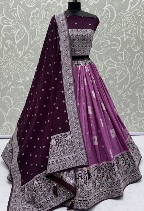 Eye-Catchy Purple Color range Sober Work Georgette Fabric wedding wear lehenga choli 