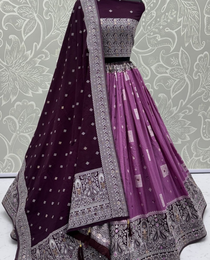 2884purple - Eye-Catchy Purple Color range Sober Work Georgette Fabric wedding wear lehenga choli 
