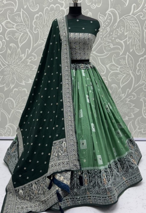 Eye-Catchy Green Color range Sober Work Georgette Fabric wedding wear lehenga choli 