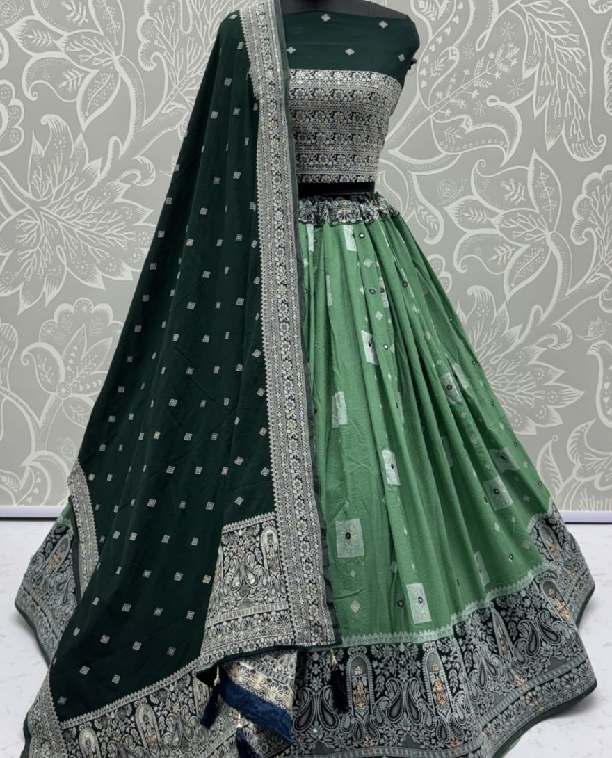 2884green - Eye-Catchy Green Color range Sober Work Georgette Fabric wedding wear lehenga choli 