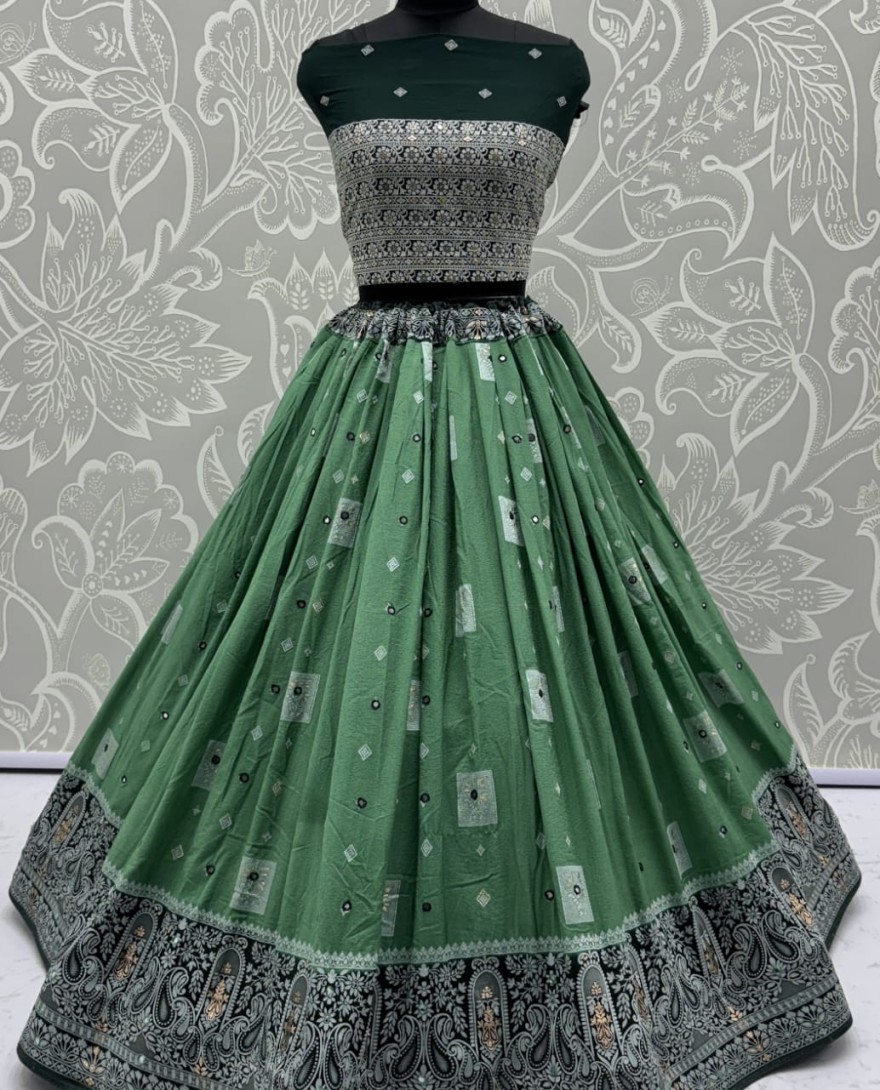2884green - Eye-Catchy Green Color range Sober Work Georgette Fabric wedding wear lehenga choli 