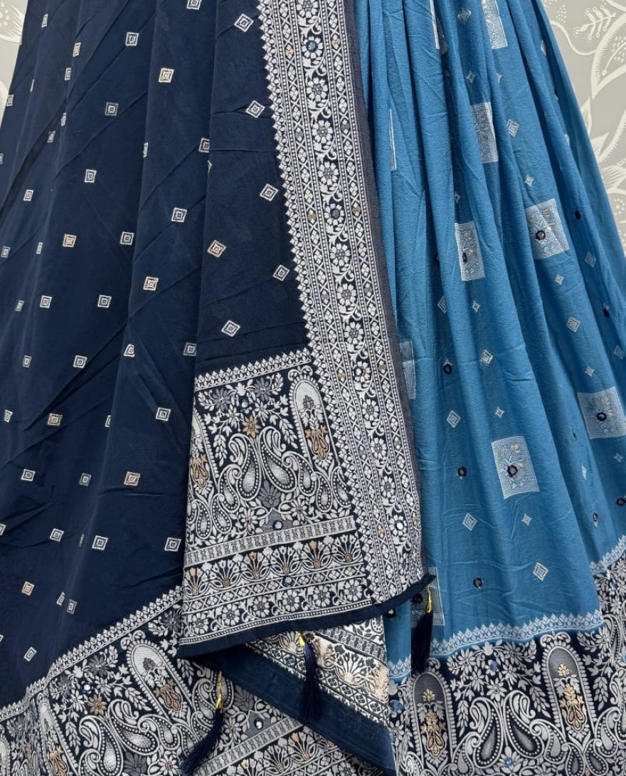 Blue - Eye-Catchy Color Blue range Sober Work Georgette Fabric wedding wear lehenga choli 