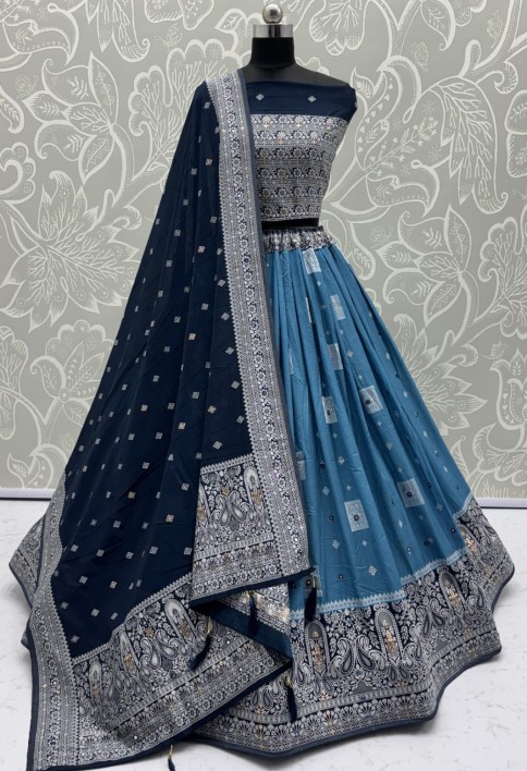 Eye-Catchy Color Blue range Sober Work Georgette Fabric wedding wear lehenga choli 