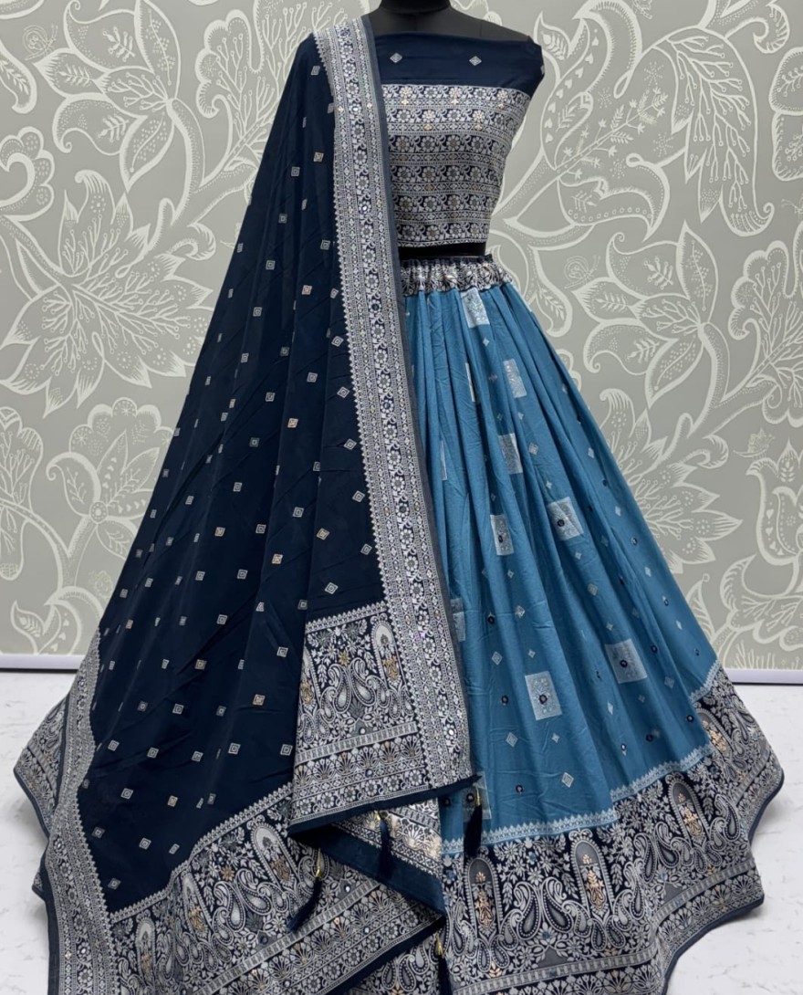 Blue - Eye-Catchy Color Blue range Sober Work Georgette Fabric wedding wear lehenga choli 