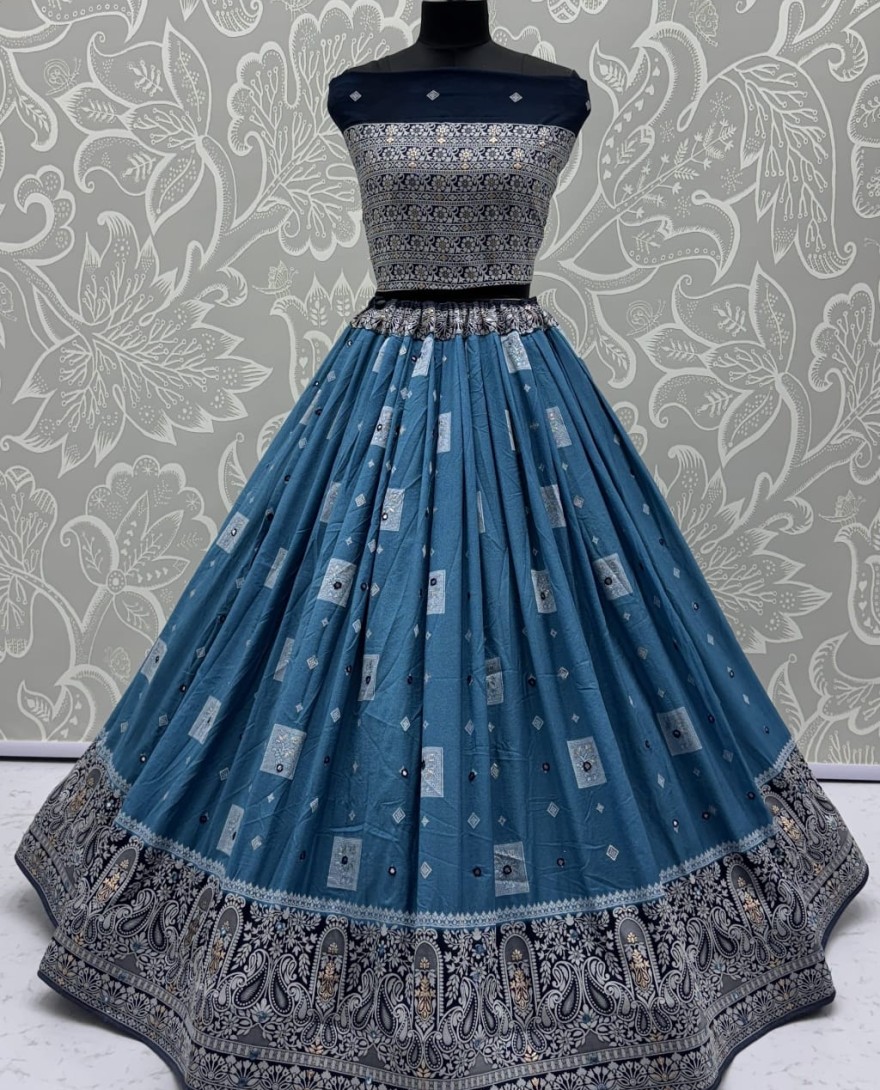 Blue - Eye-Catchy Color Blue range Sober Work Georgette Fabric wedding wear lehenga choli 