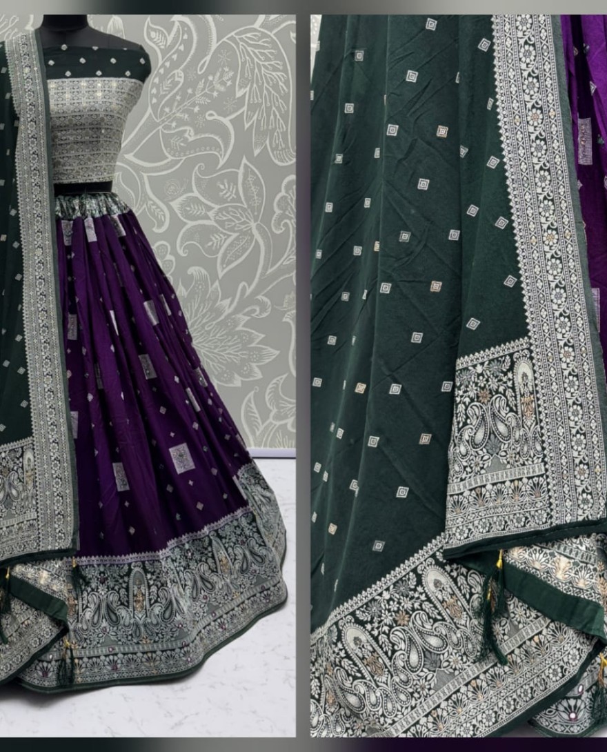 Purple - Eye-Catchy Color Purple range Sober Work Georgette Fabric wedding wear lehenga choli