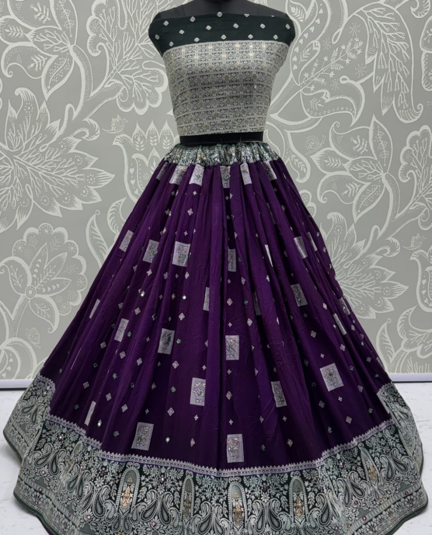 Purple - Eye-Catchy Color Purple range Sober Work Georgette Fabric wedding wear lehenga choli