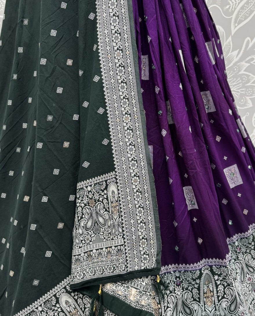 Purple - Eye-Catchy Color Purple range Sober Work Georgette Fabric wedding wear lehenga choli