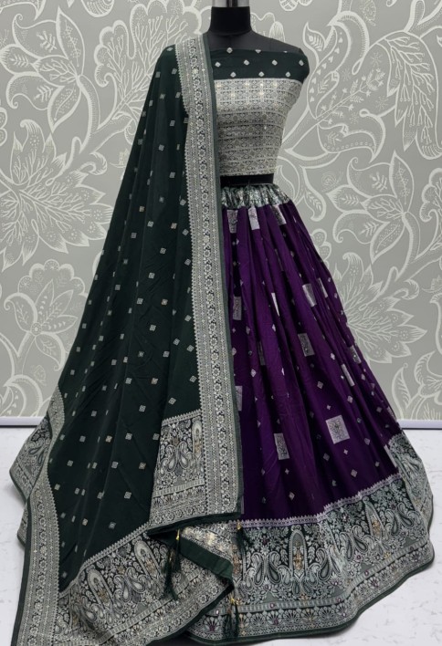 Eye-Catchy Color Purple range Sober Work Georgette Fabric wedding wear lehenga choli