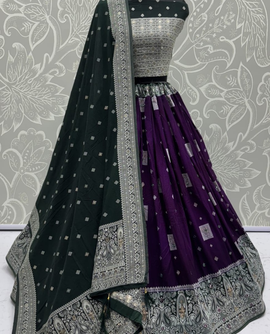 Purple - Eye-Catchy Color Purple range Sober Work Georgette Fabric wedding wear lehenga choli