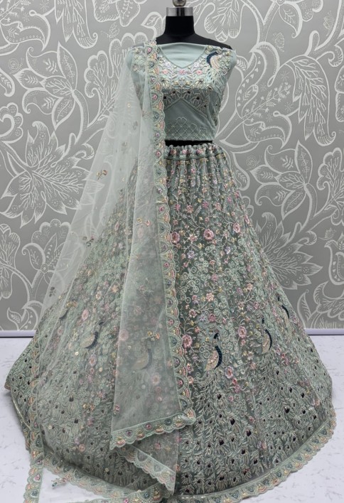 Stunning Peacock Blue Embroidered Crafted Partywear Lehenga Choli with dupatta and blouse 