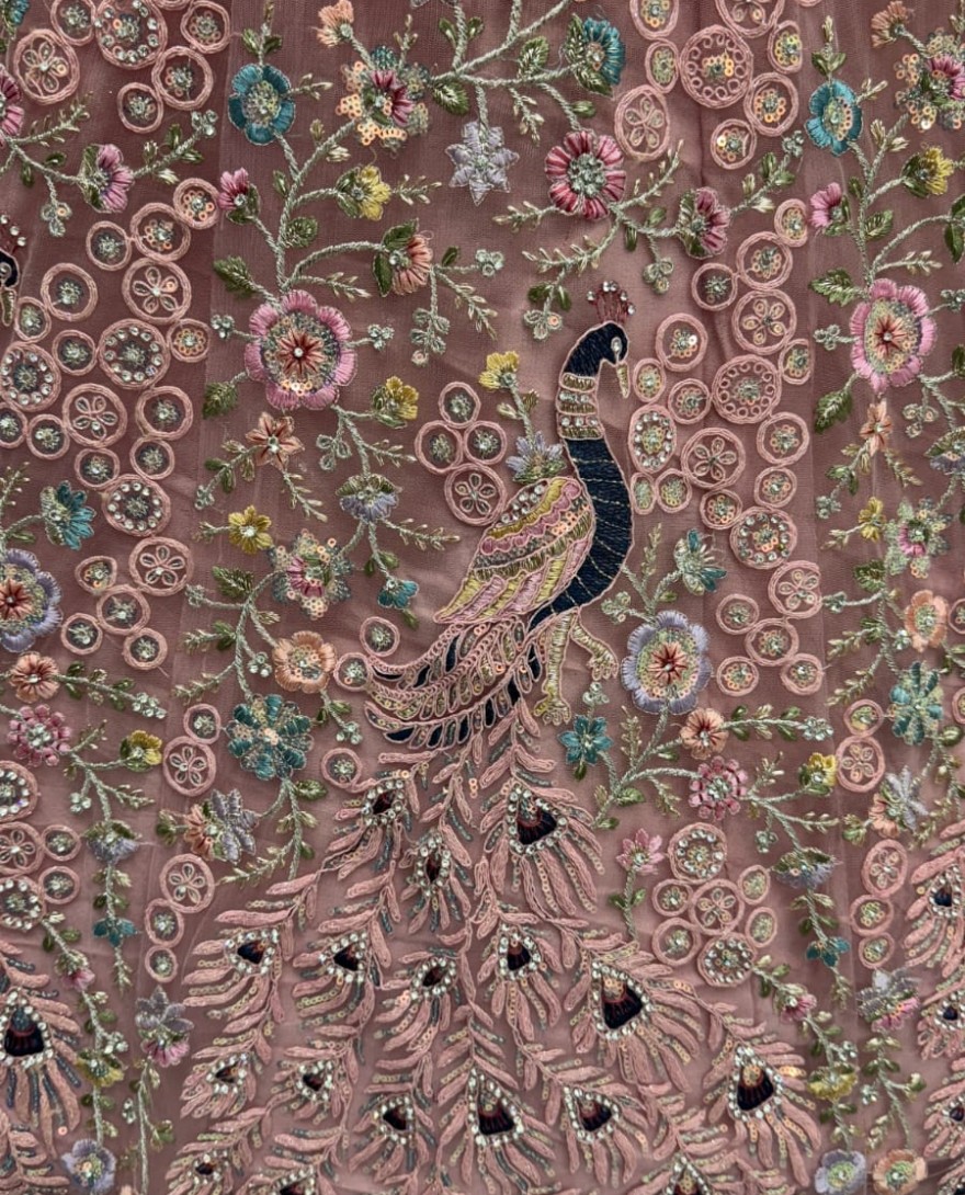 Pink - Stunning Peacock Pink Embroidered Crafted Partywear Lehenga Choli with dupatta and blouse 