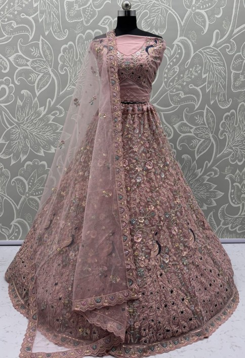 Stunning Peacock Pink Embroidered Crafted Partywear Lehenga Choli with dupatta and blouse 
