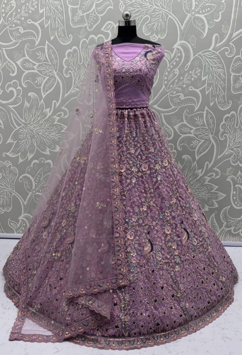 Stunning Peacock Purple Embroidered Crafted Partywear Lehenga Choli with dupatta and blouse 