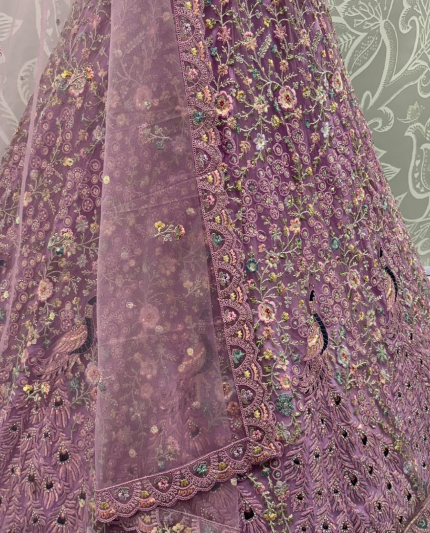 Purple - Stunning Peacock Purple Embroidered Crafted Partywear Lehenga Choli with dupatta and blouse 