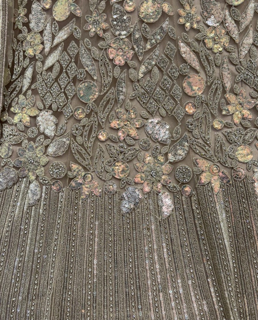 GOLDEN - Eye-Catchy  Golden Lehengacholi studded with zircon diamond and Full of Sequins work 