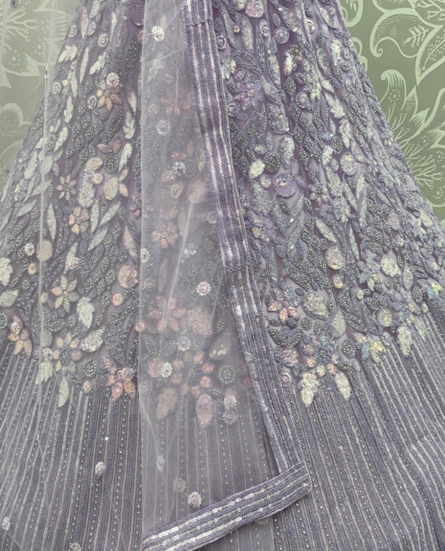 Lavender  - Eye-Catchy Lavender Lehengacholi studded with zircon diamond and Full of Sequins work 