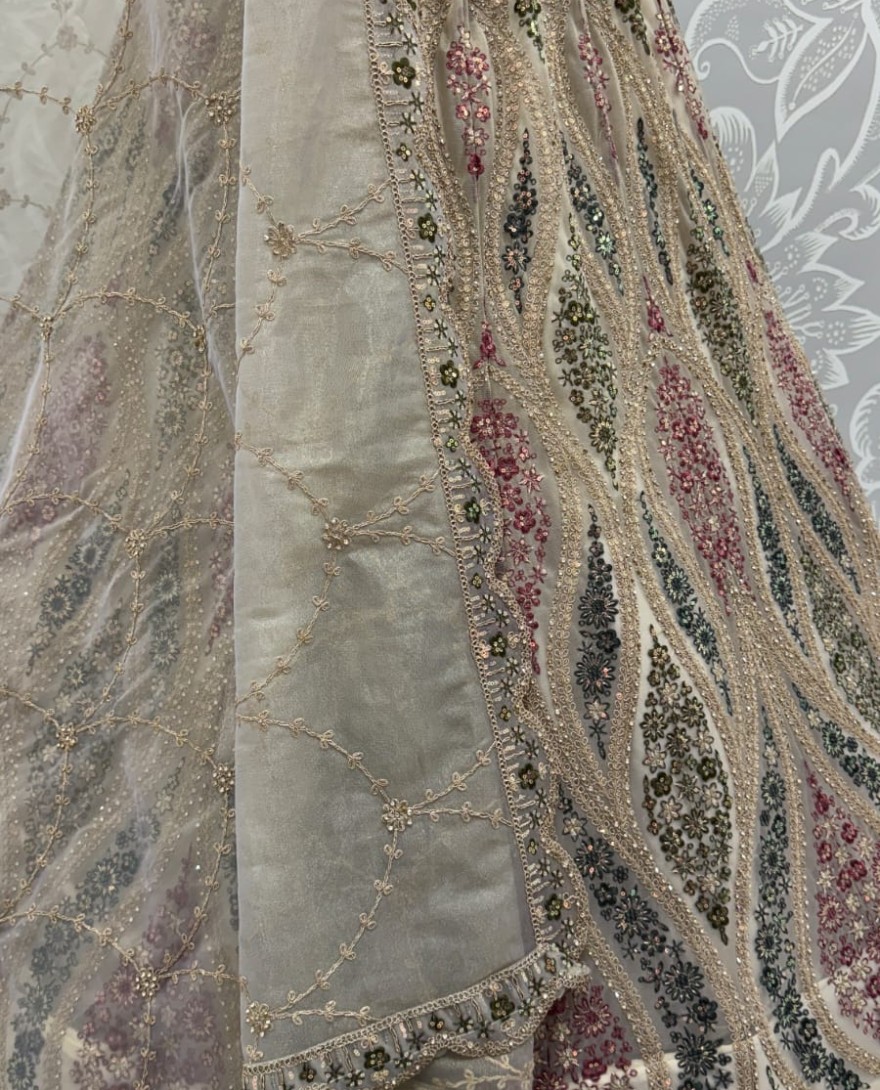 GOLDEN - Abstinent Golden Art of Work with Detailed Thread work Designer LehengaCholi perfect for reception wear