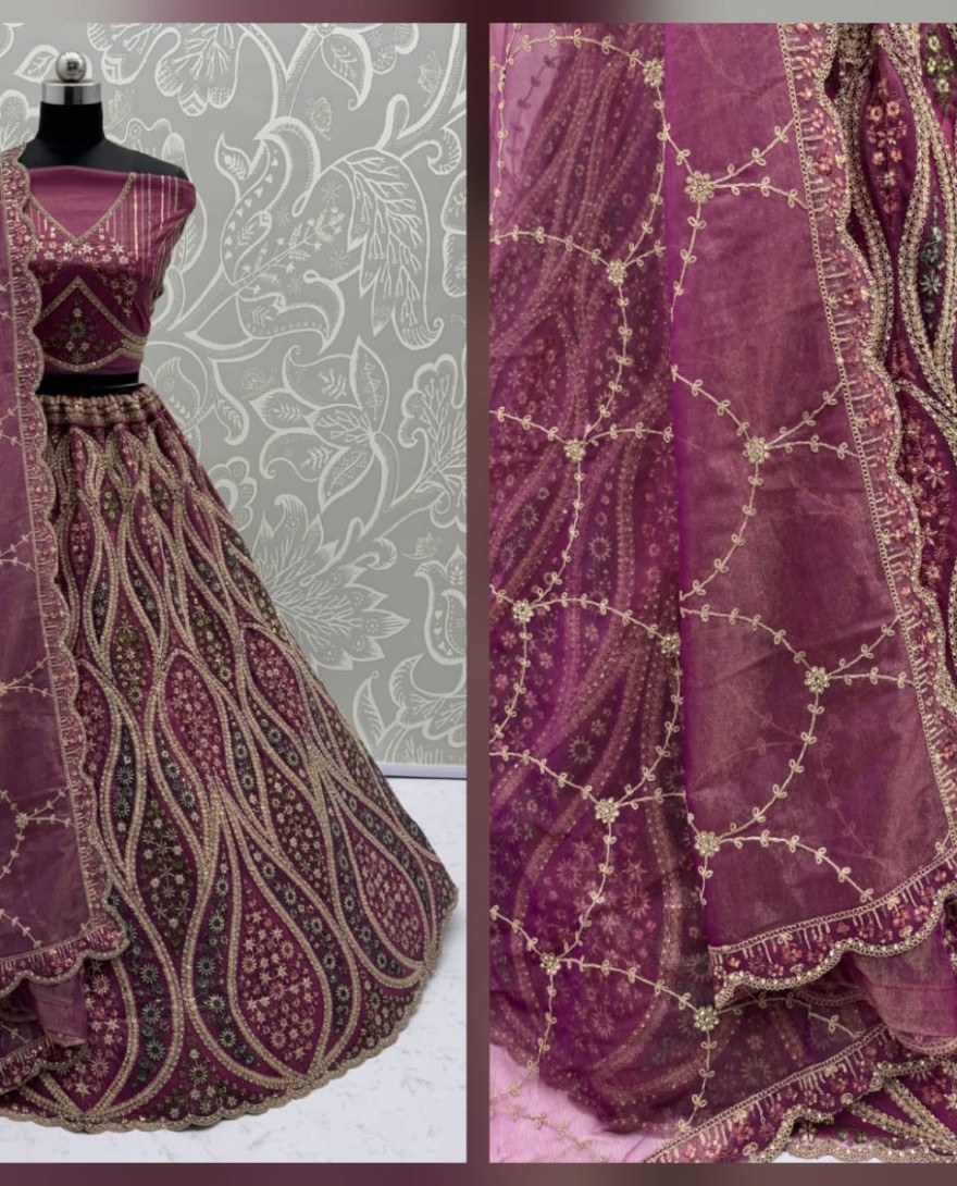 PINK - Abstinent pink Art of Work with Detailed Thread work Designer LehengaCholi perfect for reception wear