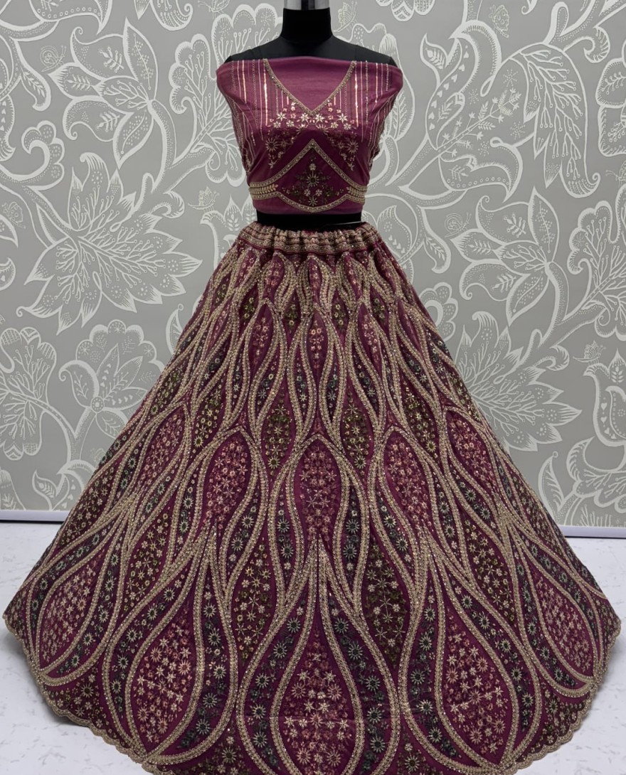 PINK - Abstinent pink Art of Work with Detailed Thread work Designer LehengaCholi perfect for reception wear