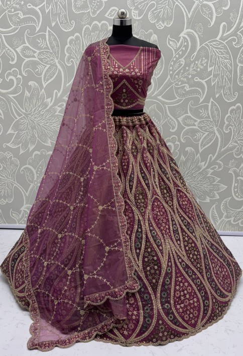 Abstinent pink Art of Work with Detailed Thread work Designer LehengaCholi perfect for reception wear