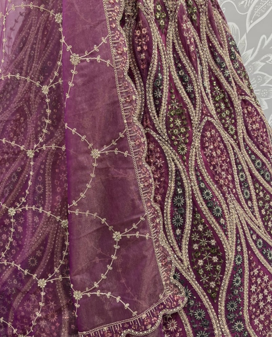 PINK - Abstinent pink Art of Work with Detailed Thread work Designer LehengaCholi perfect for reception wear