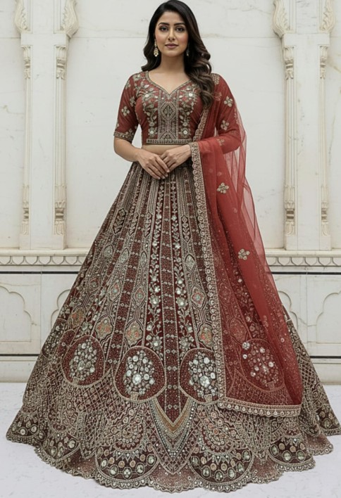 Metalic Silver Embroidery on Vibrant Color Designer Partywear Lehengacholi 