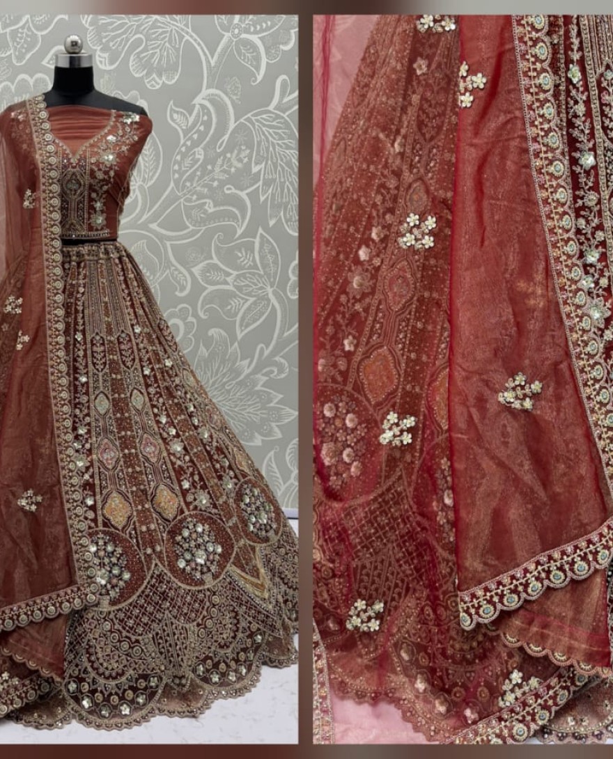 Orange - Metalic Silver Embroidery on Vibrant Color Designer Partywear Lehengacholi 